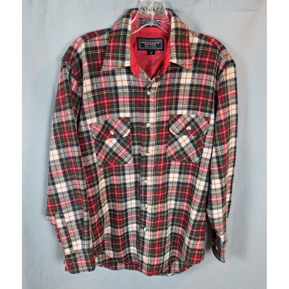 Vintage‎ Oshman's Sportswear Plaid Flannel Shirt Australia Wool Men's Med